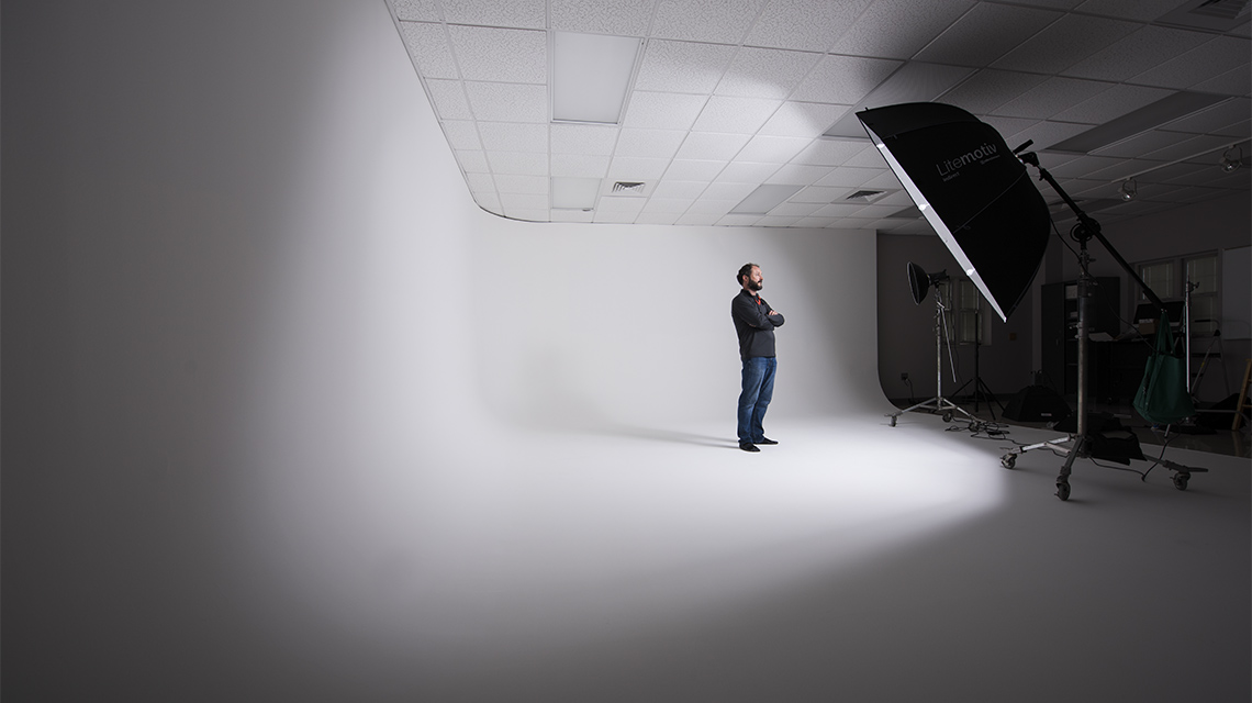 Wide angle view of lighting studio